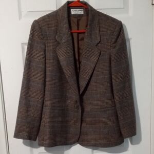 Alfred Dunner Vintage Wool Blend Plaid Blazer in Brown Tones
